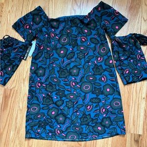 Design Lab Mini‎ Dress Cold Shoulder with Ties blue black pink Size Medium lined